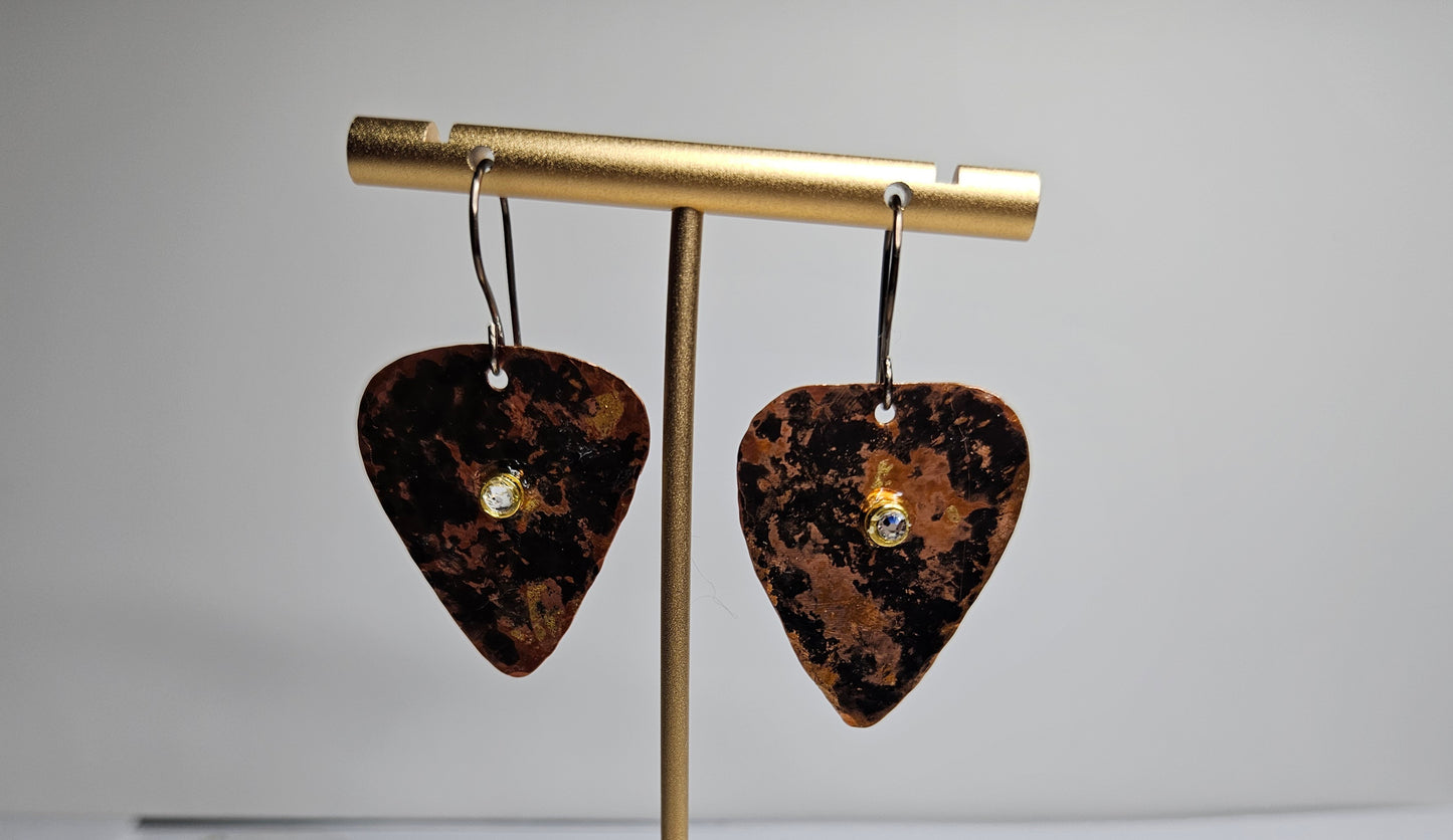 Copper Keum boo guitar pick earrings