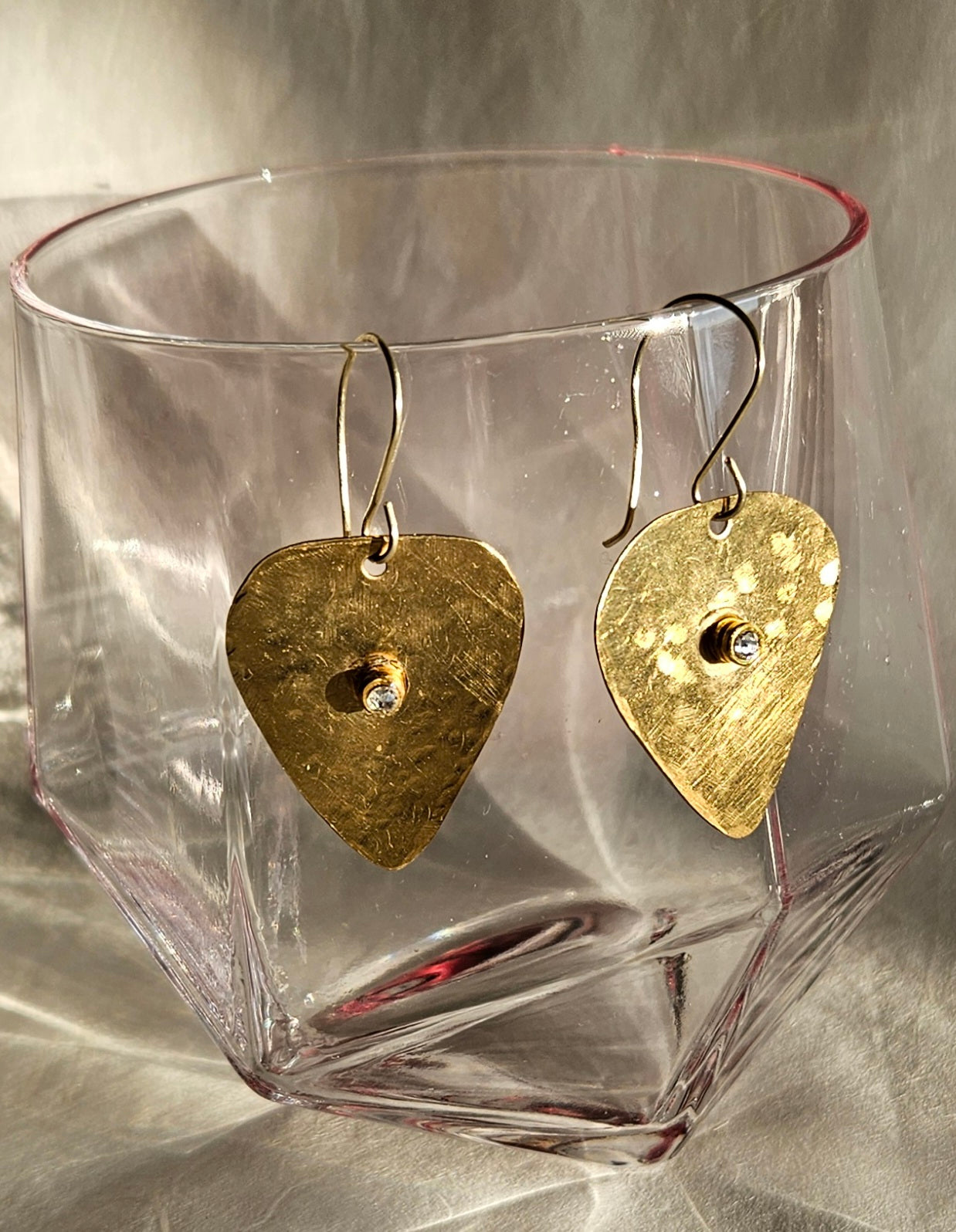 Brass guitar pick earrings