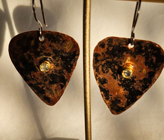 Copper Keum boo guitar pick earrings