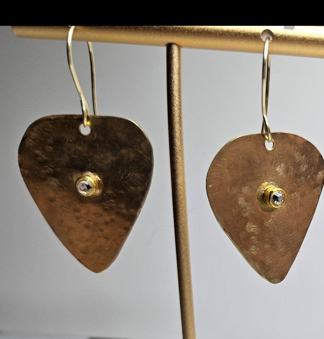 Brass guitar pick earrings